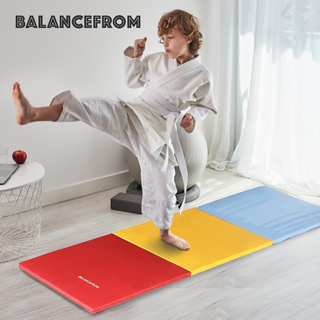 Tapete de exercícios dobrável BalanceFrom Fitness GoGym 6x2 pés com 3 painéis e alças, multiuso