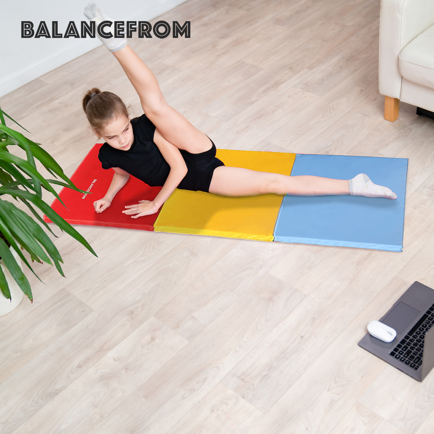 Tapete de exercícios dobrável BalanceFrom Fitness GoGym 6x2 pés com 3 painéis e alças, multiuso