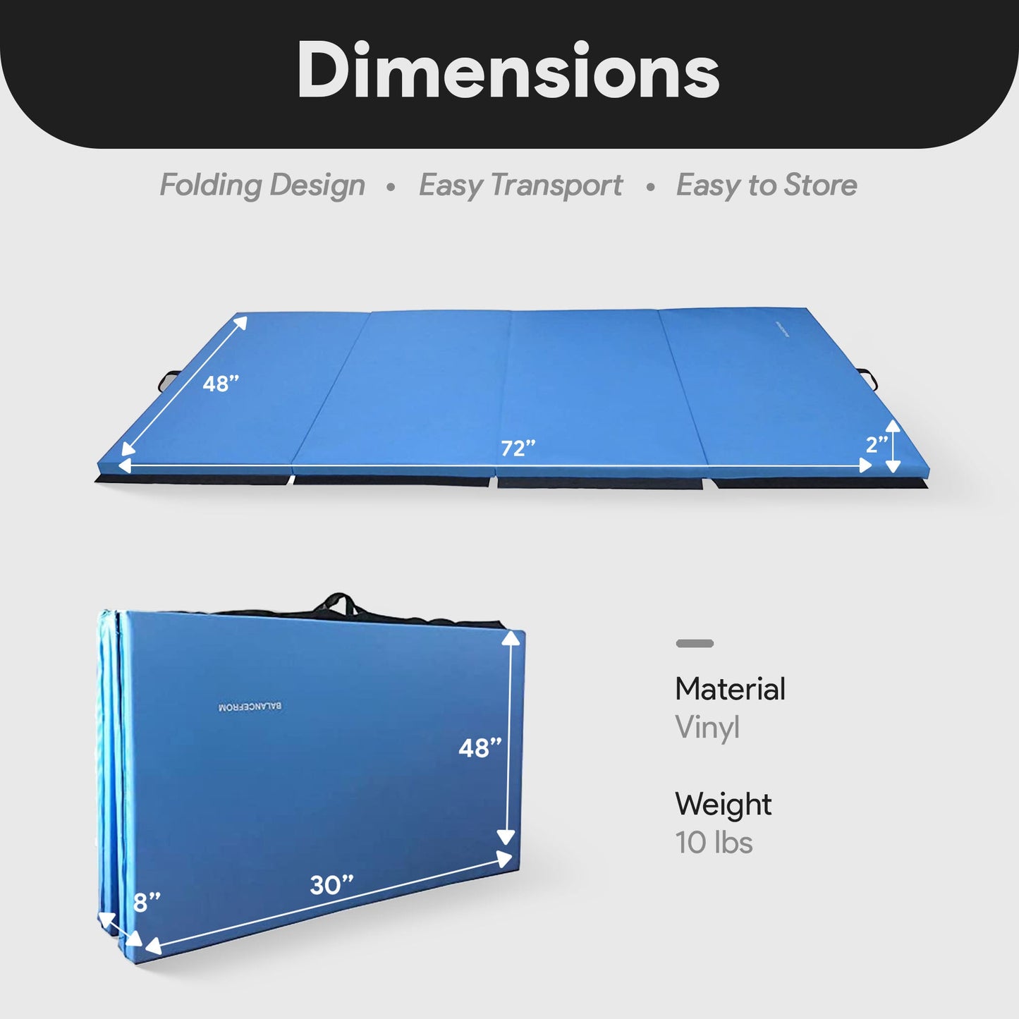 Tapete de ginástica dobrável multiuso BalanceFrom Fitness 120 x 48 pol., azul (pacote com 2)