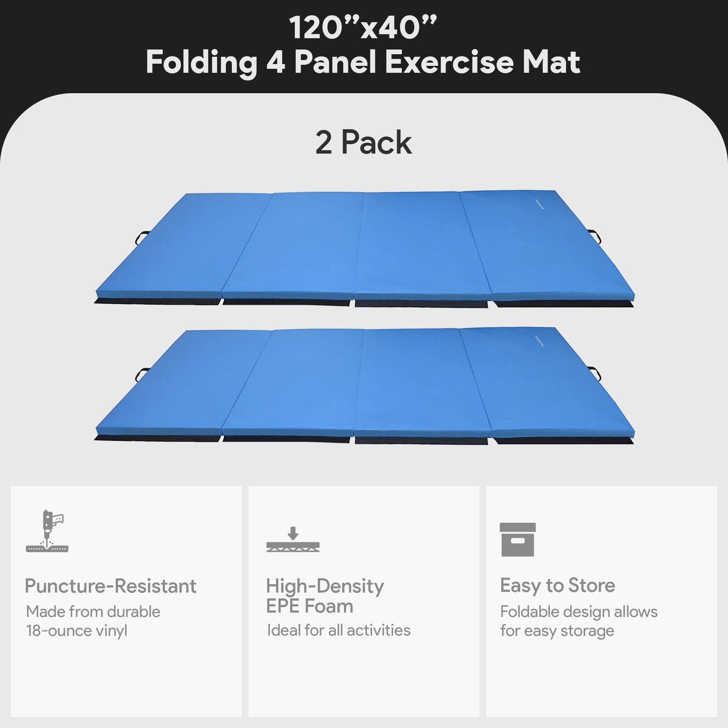 Tapete de ginástica dobrável multiuso BalanceFrom Fitness 120 x 48 pol., azul (pacote com 2)