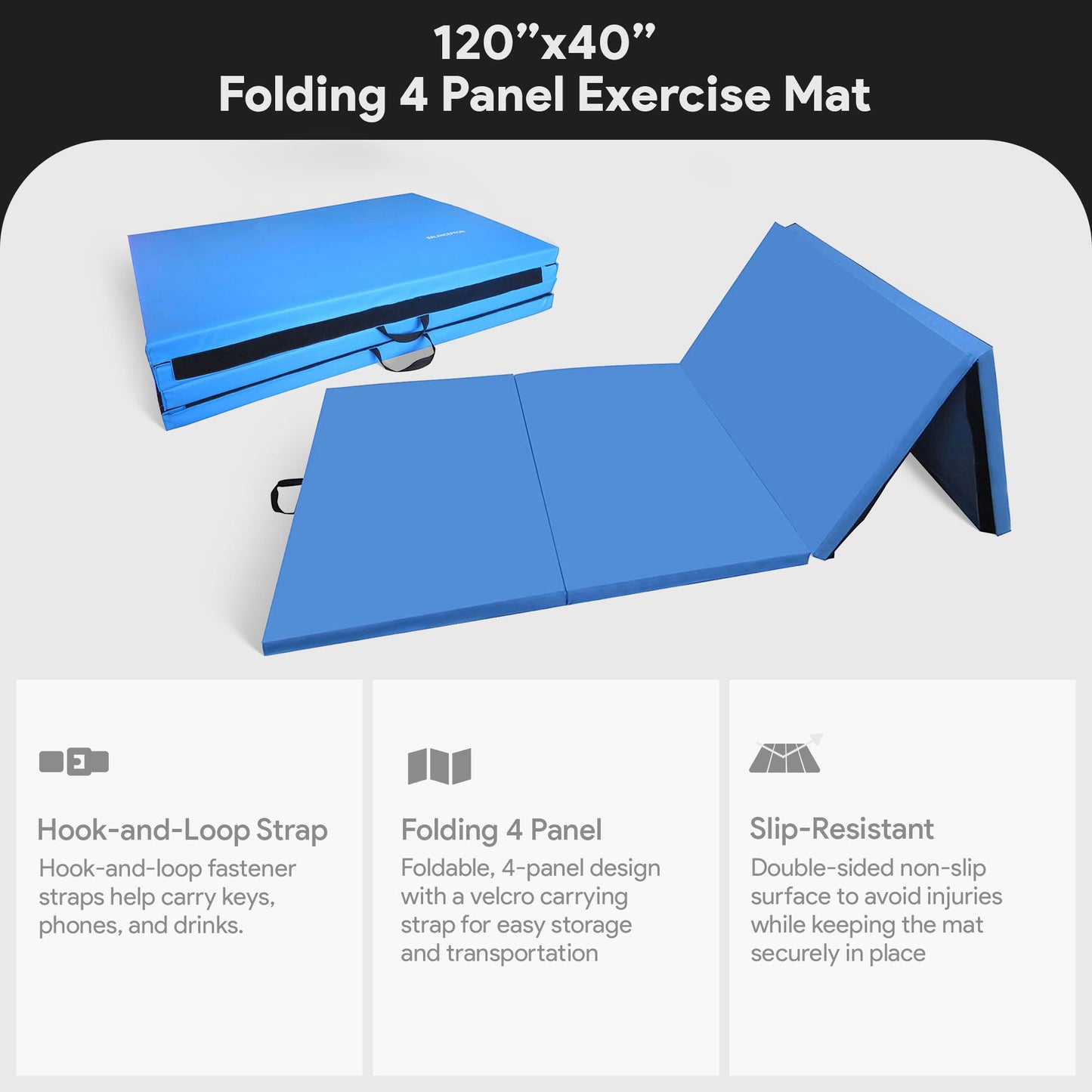 Tapete de ginástica dobrável multiuso BalanceFrom Fitness 120 x 48 pol., azul (pacote com 2)