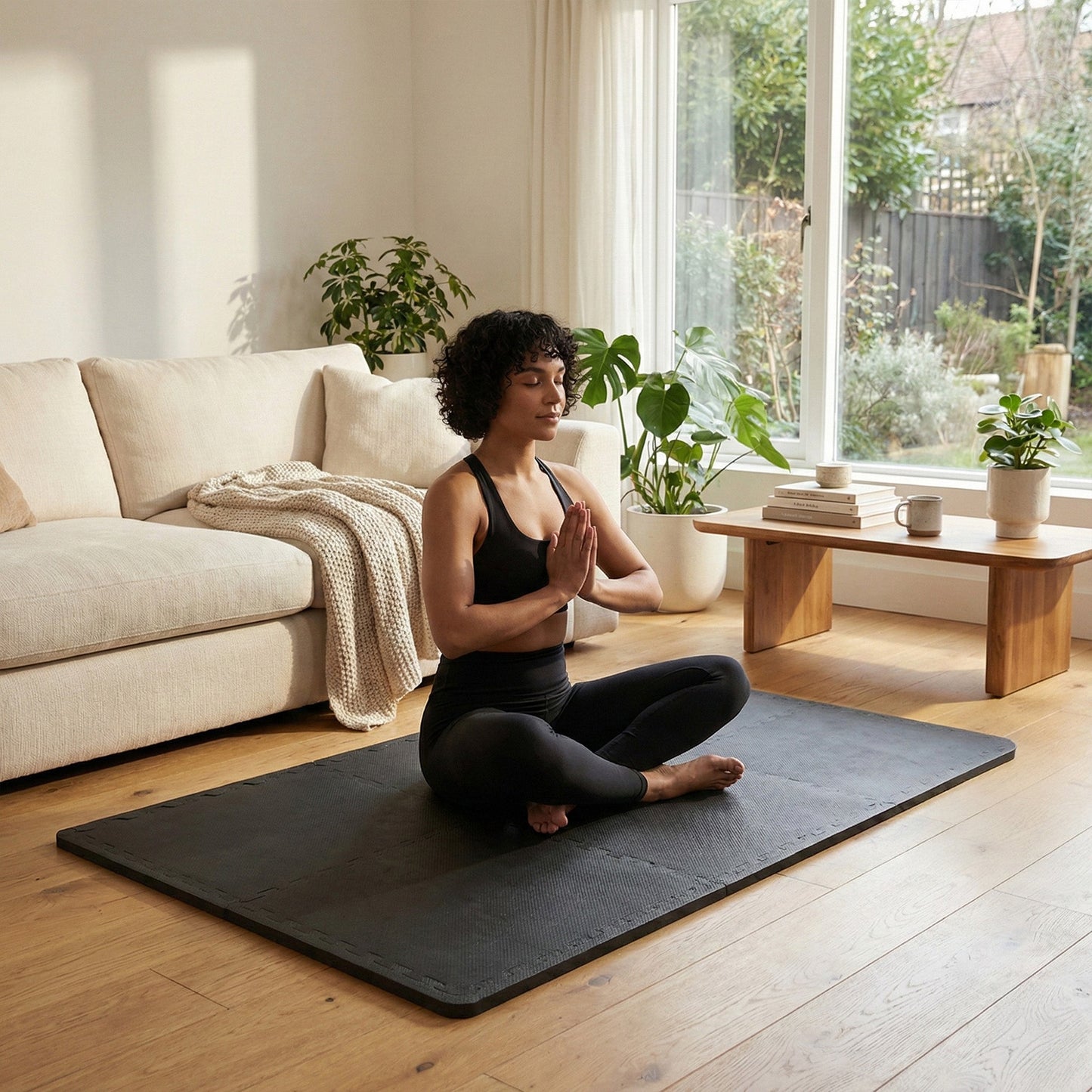 Tapete de exercícios de espuma EVA interligada de 24 pés quadrados da BalanceFrom Fitness, preto