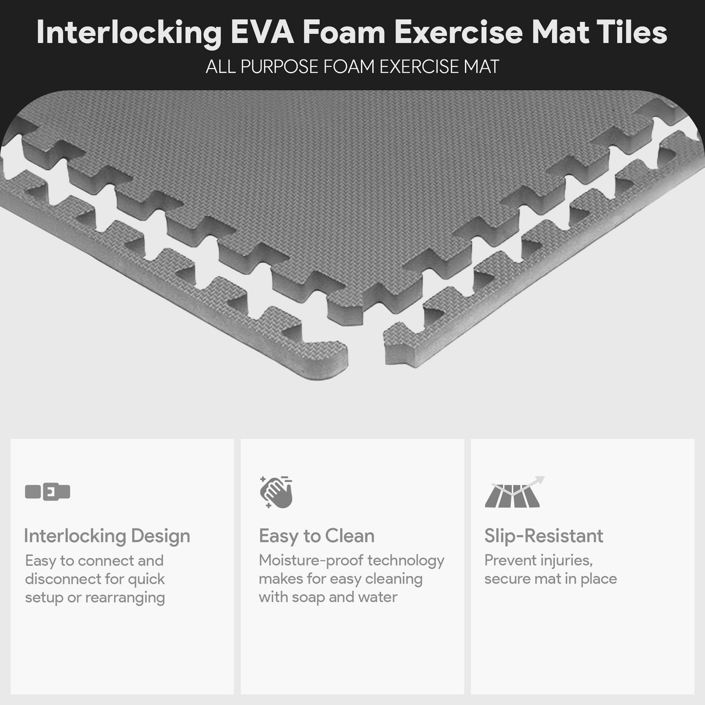 Tapete de exercícios de espuma EVA interligada de 24 pés quadrados da BalanceFrom Fitness, cinza