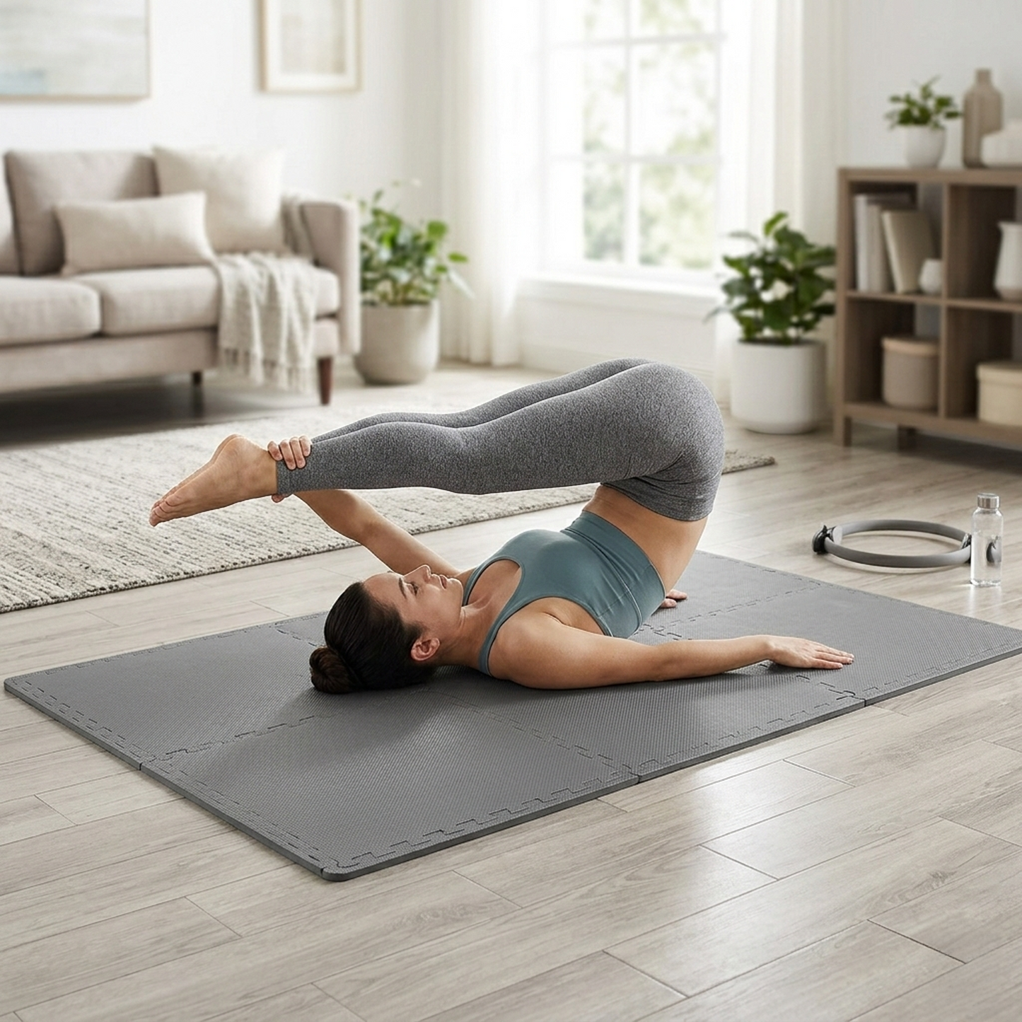 Tapete de exercícios de espuma EVA interligada de 24 pés quadrados da BalanceFrom Fitness, cinza