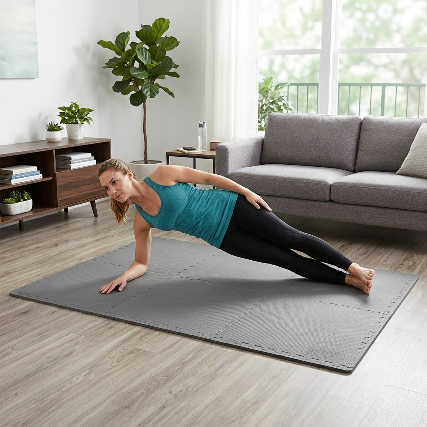 Tapete de exercícios de espuma EVA interligada de 24 pés quadrados da BalanceFrom Fitness, cinza