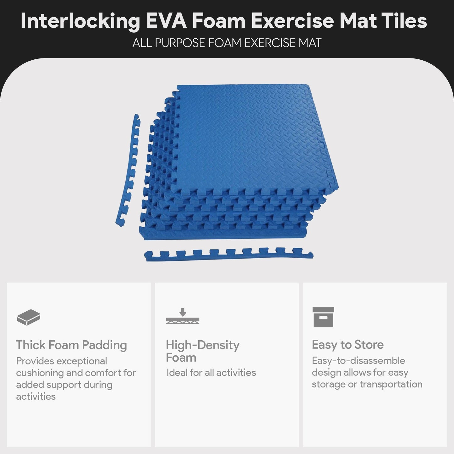 Tapete de exercícios de espuma EVA interligada de 24 pés quadrados da BalanceFrom Fitness, azul