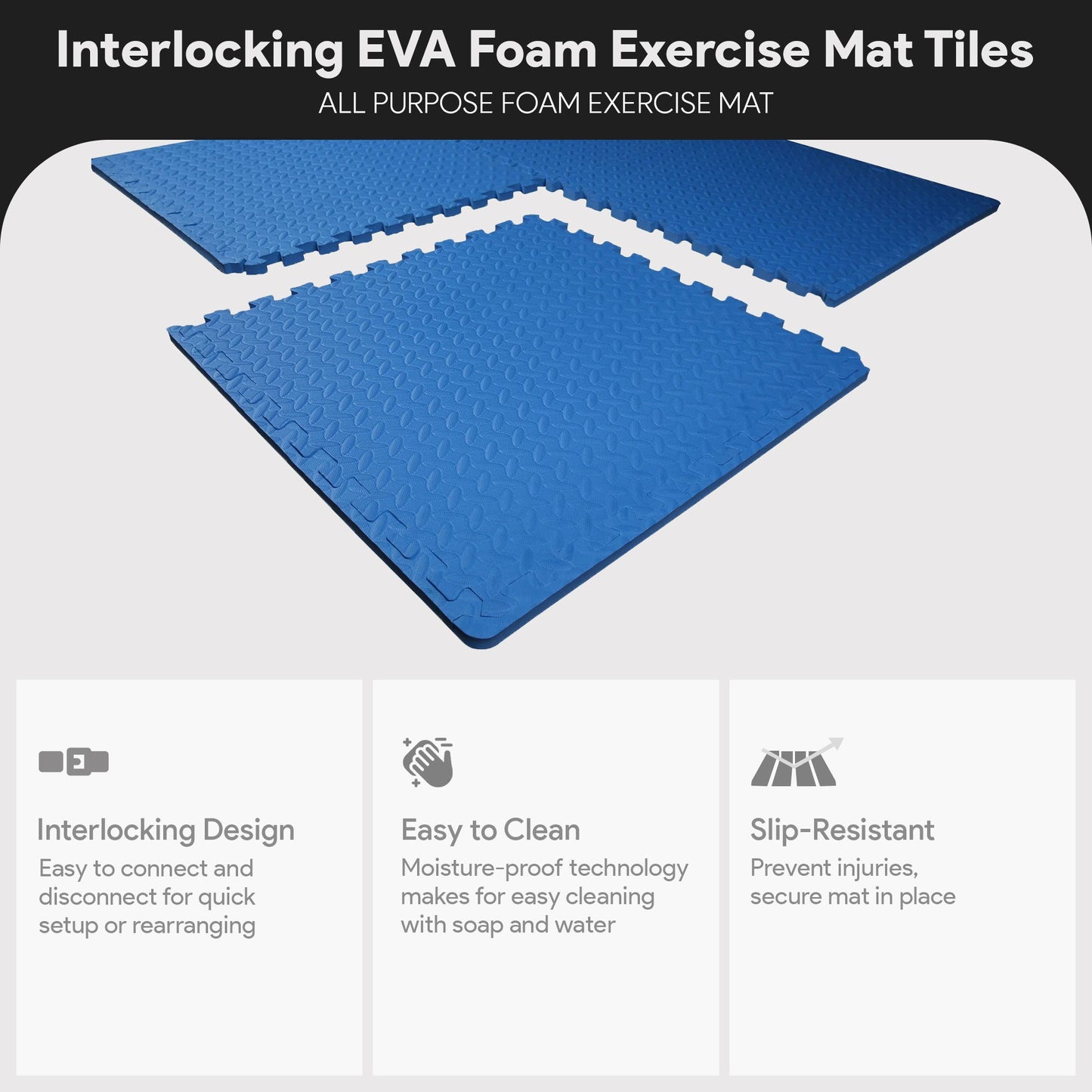 Tapete de exercícios de espuma EVA interligada de 24 pés quadrados da BalanceFrom Fitness, azul