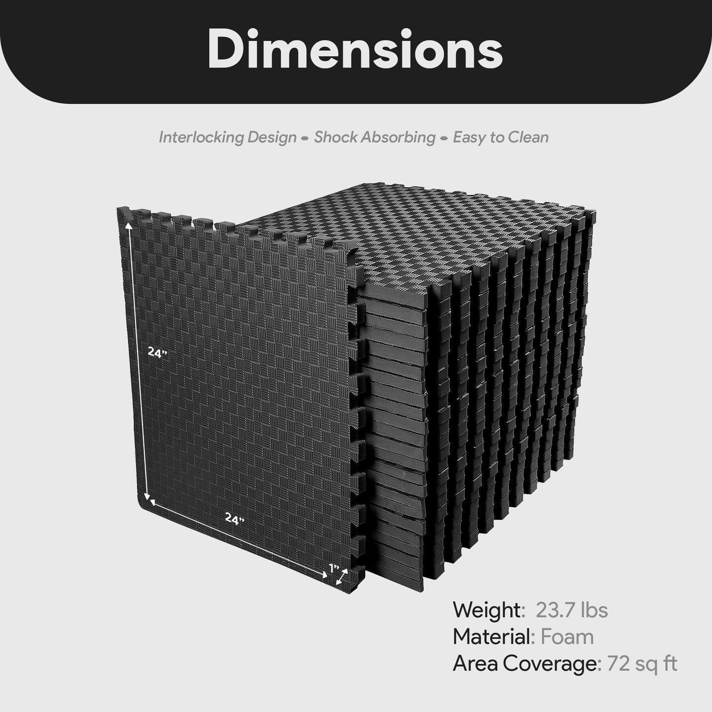 Tapete de exercícios de espuma EVA interligada de 72 pés quadrados da BalanceFrom Fitness, preto