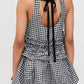 Ganni - Crinkled Taffeta Check Open Back Frill Top