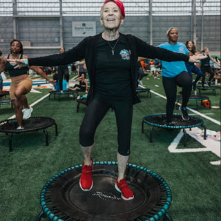 JumpSport 350 Pro Fitness Trampolim interno para exercícios cardiovasculares de 39 polegadas, azul-petróleo/preto