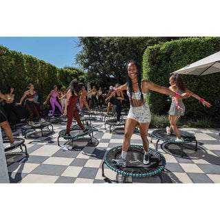 JumpSport 350 Pro Fitness Trampolim interno para exercícios cardiovasculares de 39 polegadas, azul-petróleo/preto