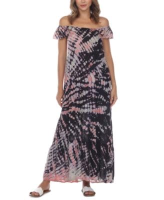 Raviya Tie-Dye Maxi Cover-Up Dress Black Multi M