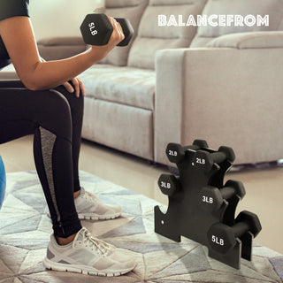 Conjunto de halteres BalanceFrom Fitness de 20 libras revestidos de neoprene com suporte, preto