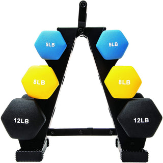 Conjunto de halteres revestidos de neoprene BalanceFrom Fitness de 5, 8 e 12 libras com suporte