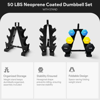 Conjunto de halteres revestidos de neoprene BalanceFrom Fitness de 5, 8 e 12 libras com suporte