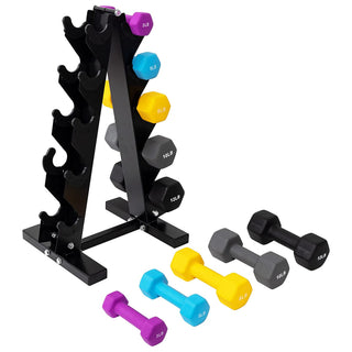 Conjunto de halteres de neoprene BalanceFrom Fitness de 3, 5, 8, 10 e 12 libras com suporte