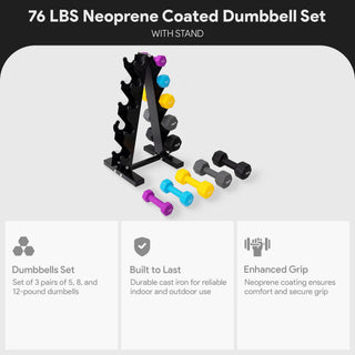 BalanceFrom Fitness 3, 5, 8, 10 & 12 Pound Neoprene Dumbbell Weight Set w/ Stand