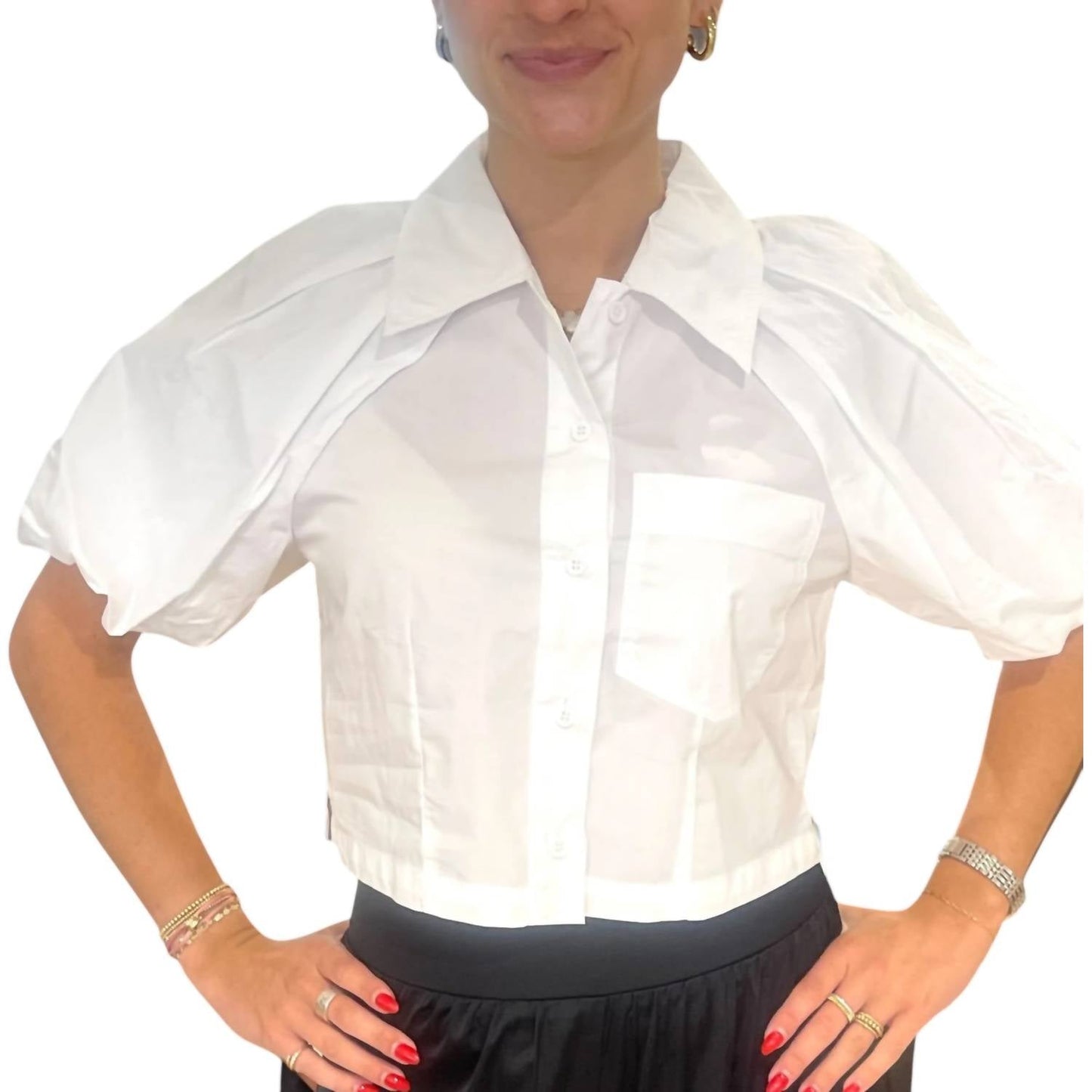 Steve Madden - Bubble Sleeve Cotton Crop Top