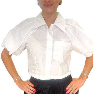 Steve Madden - Top curto de algodão com manga bufante