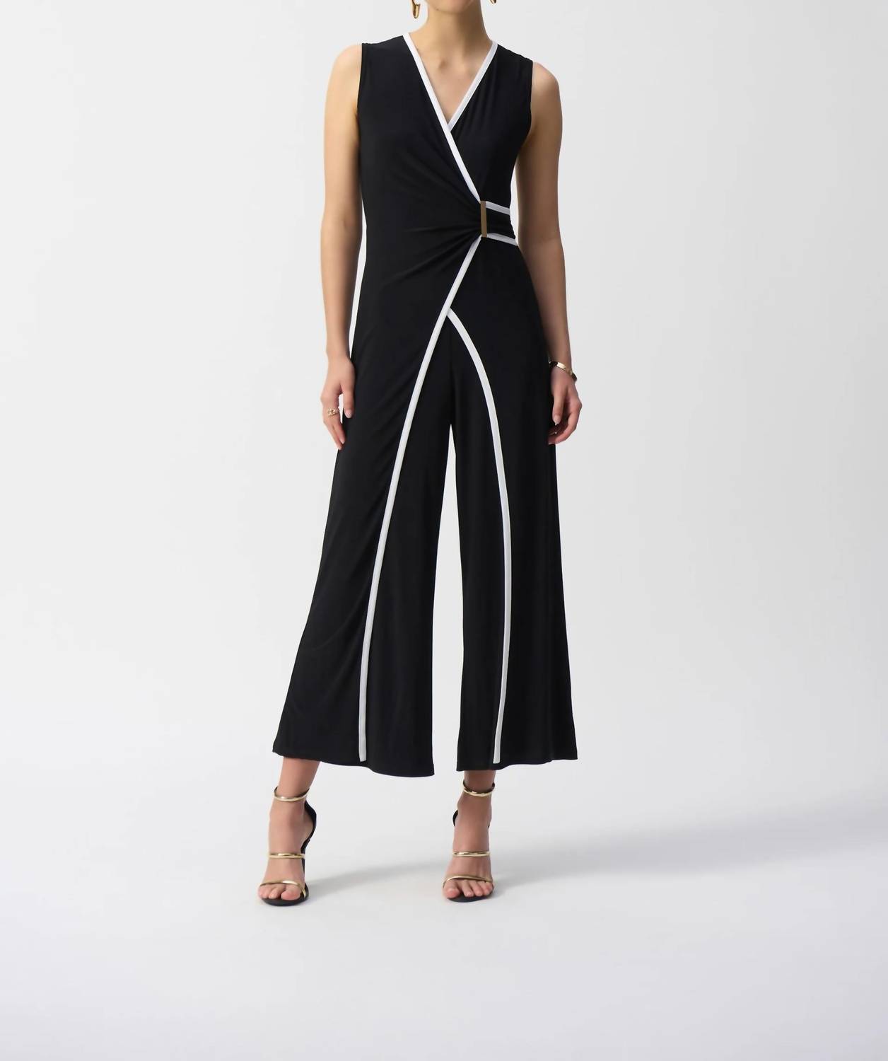 Joseph Ribkoff - Faux Wrap V-neck Sleeveless Jumpsuit