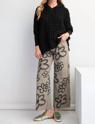 Easel - Flower Print Washed Wide Pants