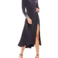 Mac Duggal - Foldover Long Sleeve Jeweled Midi Dress