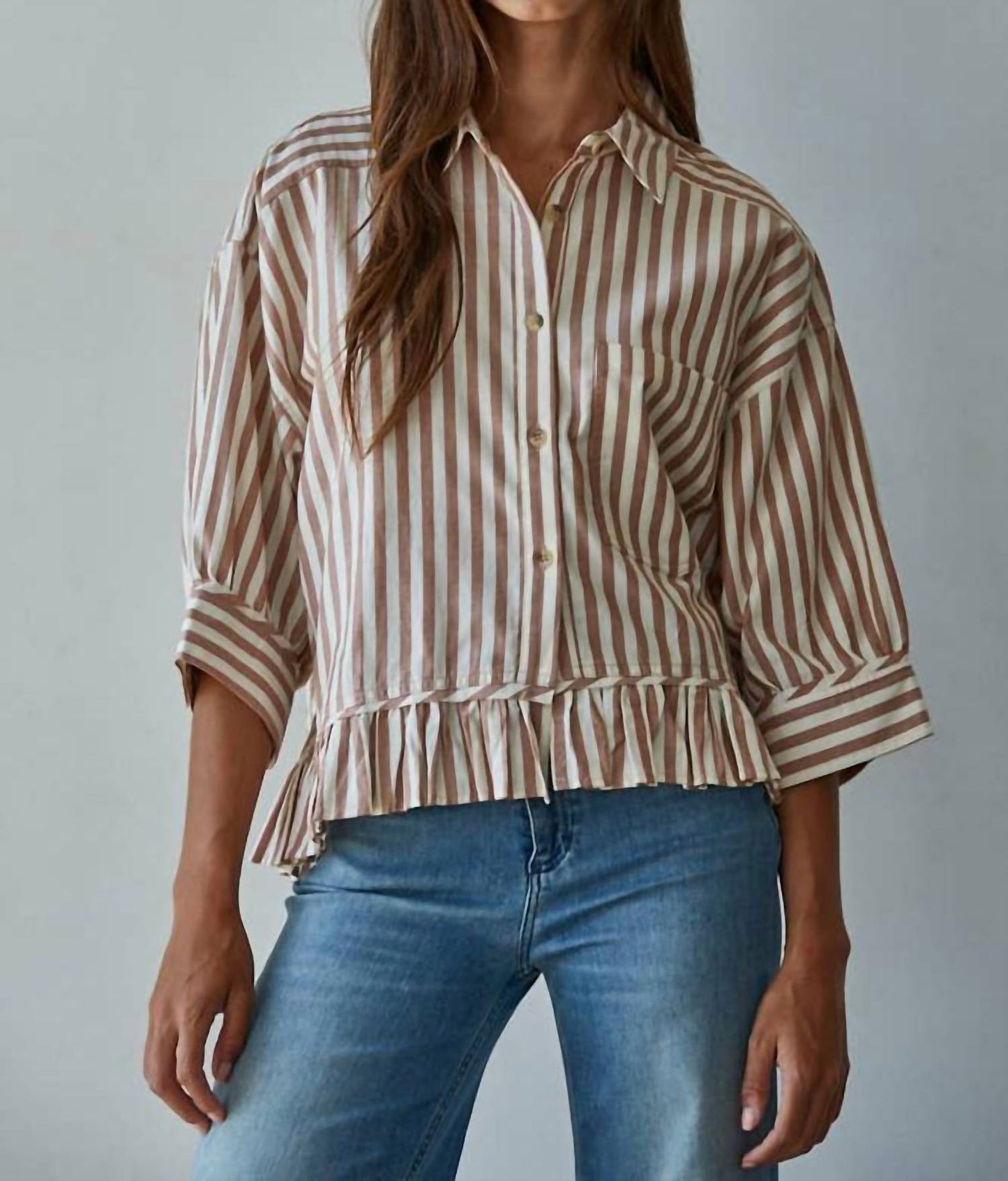 By Together - Woven Cotton Striped Button-Down Shirt