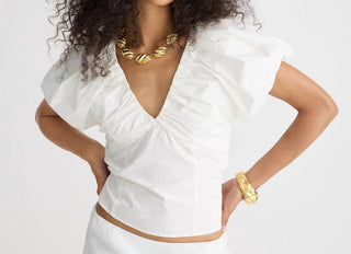 J.Crew - Top Cecily em mistura de popeline de algodão elástico