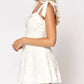 Lalavon - Flower Texture Mini Dress With Ribbon Shoulder Ties