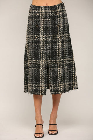 Fate - Saia midi de tweed com botões frontais