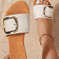 Aapparella - Women's Buckle Decor Linen Upper Flat Slippers