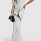 Aidan Mattox - V-neck Pleated Short Sleeve Slit Back Taffeta Dress