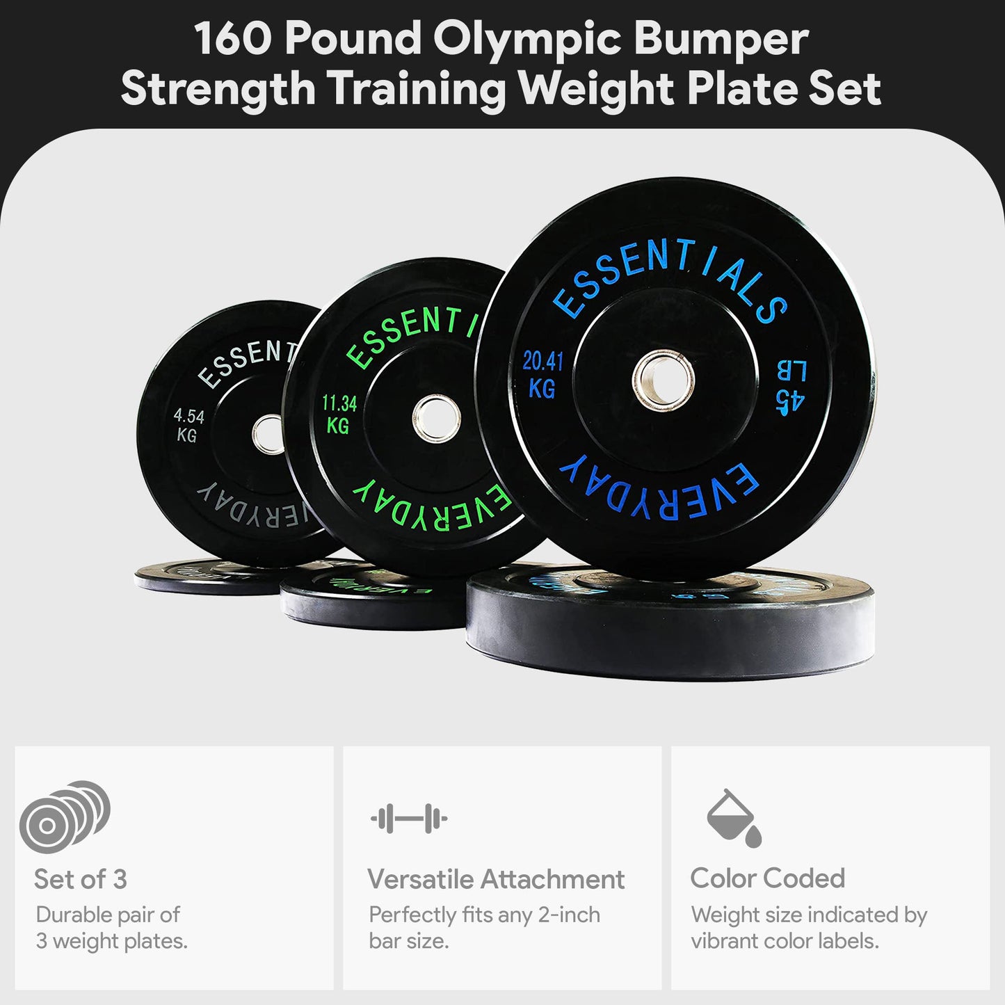 Conjunto de discos de peso para treinamento de força olímpica BalanceFrom Fitness de 160 libras