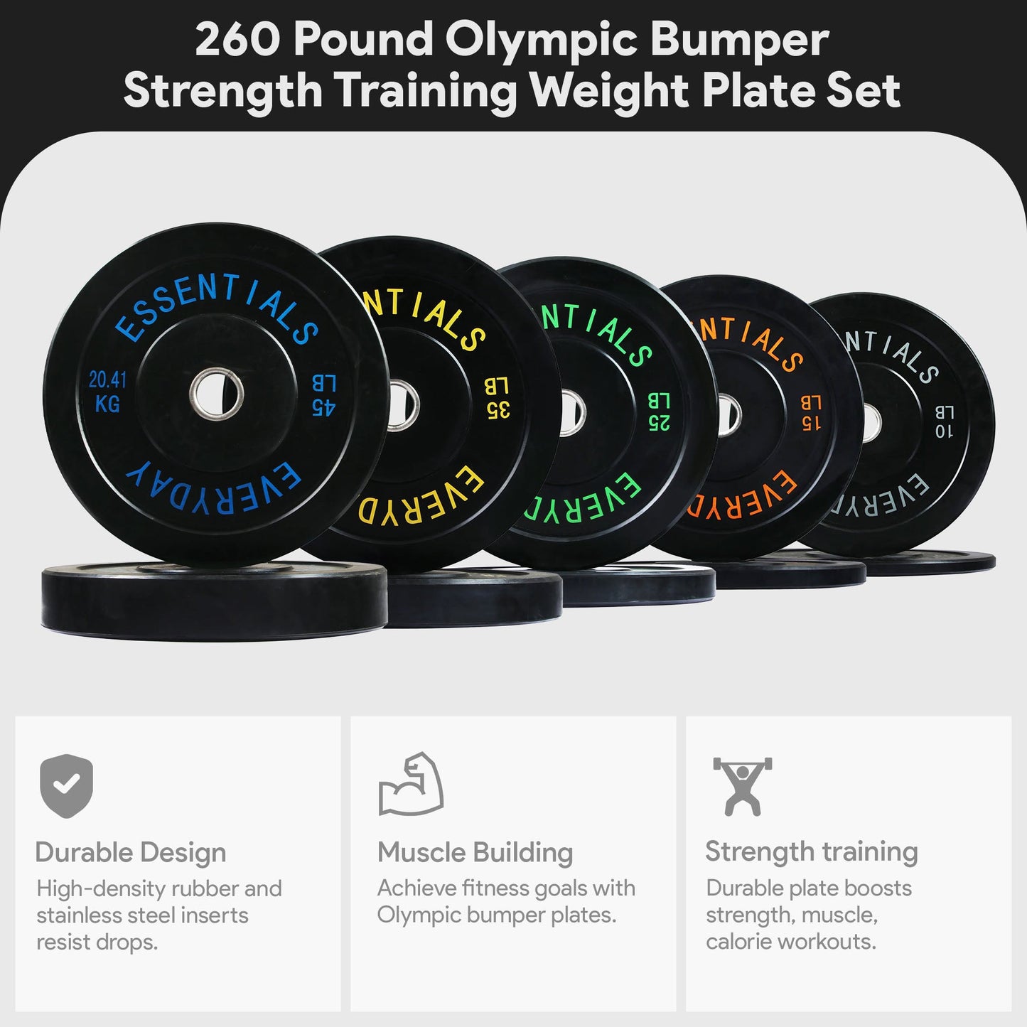 Conjunto de discos de peso para treinamento de força olímpica BalanceFrom Fitness de 260 libras