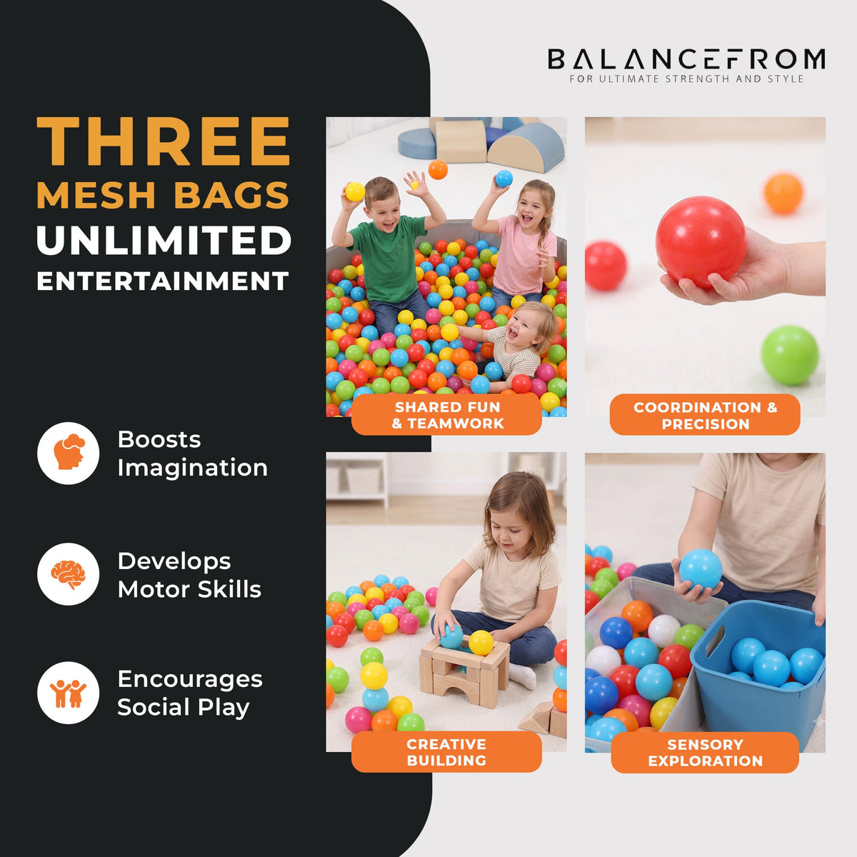 Bolas de piscina de 2,3" BalanceFrom Fitness com bolsa de armazenamento, multicoloridas (pacote com 3)