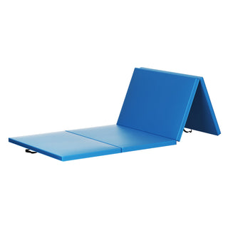 Tapete de ginástica dobrável BalanceFrom Fitness com trave de equilíbrio secional no chão, azul
