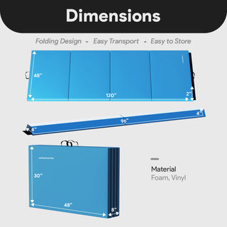 Tapete de ginástica dobrável BalanceFrom Fitness com trave de equilíbrio secional no chão, azul