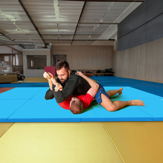 Tapete de ginástica dobrável BalanceFrom Fitness com trave de equilíbrio secional no chão, azul