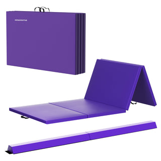 Tapete de ginástica BalanceFrom Fitness com trave de equilíbrio secional no chão, roxo