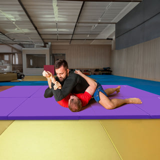 Tapete de ginástica BalanceFrom Fitness com trave de equilíbrio secional no chão, roxo