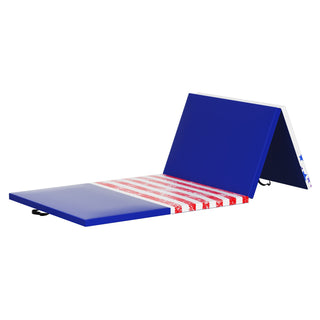 Tapete de ginástica BalanceFrom Fitness com trave de equilíbrio secional no chão, vermelho/branco/azul