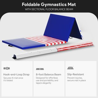 Tapete de ginástica BalanceFrom Fitness com trave de equilíbrio secional no chão, vermelho/branco/azul