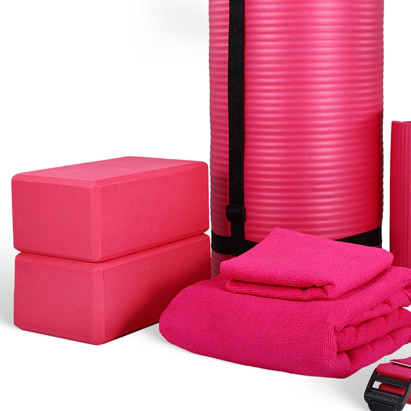 Conjunto de ioga BalanceFrom Fitness com 7 peças, tapete, faixa elástica e joelheira, rosa