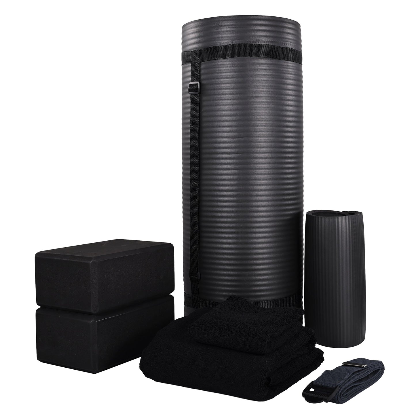 Conjunto de ioga BalanceFrom Fitness com 7 peças, tapete, faixa elástica e joelheira, preto