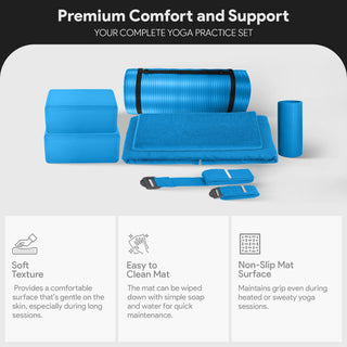 Conjunto de ioga BalanceFrom Fitness com 7 peças, tapete, faixa elástica e joelheira, azul