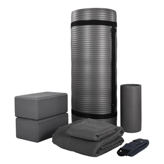 Conjunto de ioga BalanceFrom Fitness com 7 peças, tapete, faixa elástica e joelheira, cinza