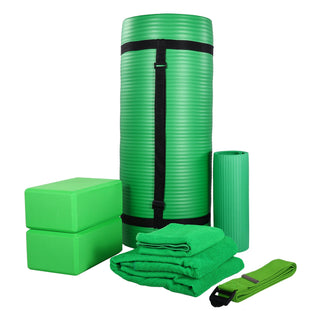 Conjunto de ioga BalanceFrom Fitness com 7 peças, tapete, faixa elástica e joelheira, verde