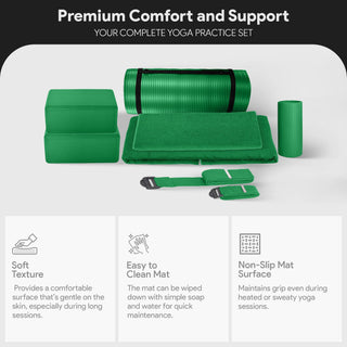 Conjunto de ioga BalanceFrom Fitness com 7 peças, tapete, faixa elástica e joelheira, verde