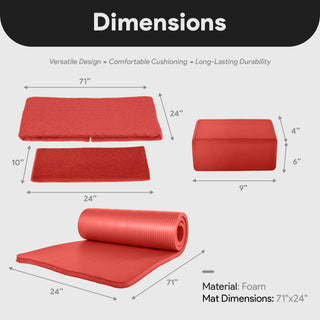 Conjunto de ioga BalanceFrom Fitness com 7 peças, tapete, faixa elástica e joelheira, vermelho