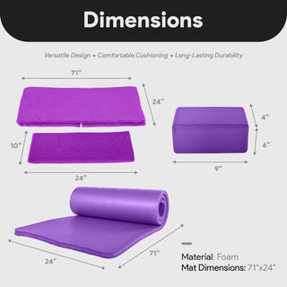 Conjunto de ioga BalanceFrom Fitness com 7 peças, tapete, faixa elástica e joelheira, roxo